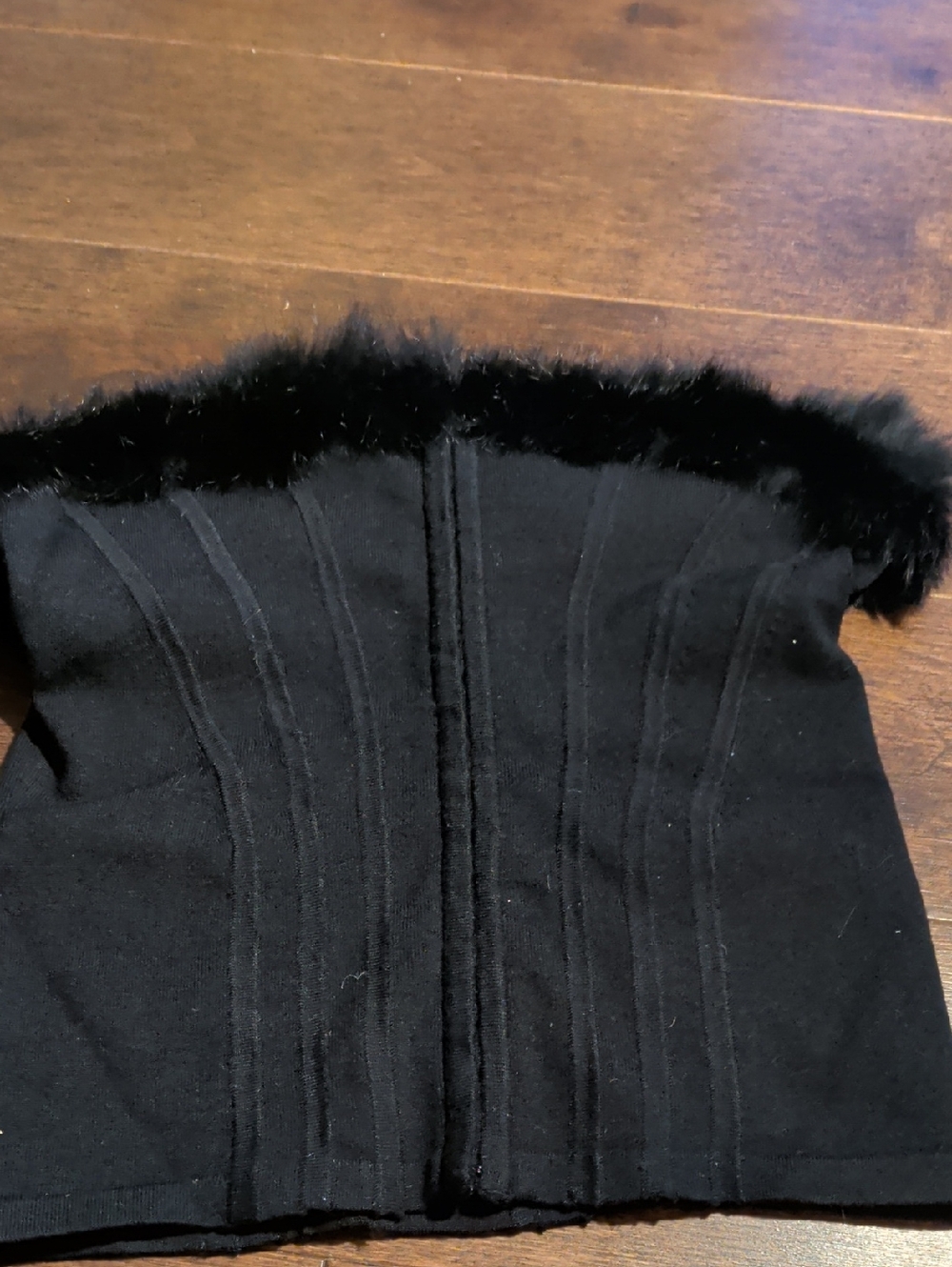 Black Fur Trim Corset Waist Cincher‎